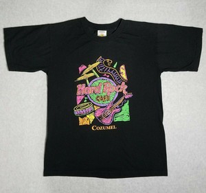 Vintage 90s HARD ROCK CAFE Cozumel NEON Graphic Black T-shirt - Medium | eBay