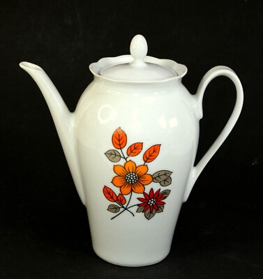 Kahla Kaffeekanne Kanne Porzellankanne weiß Blumen DDR Vintage