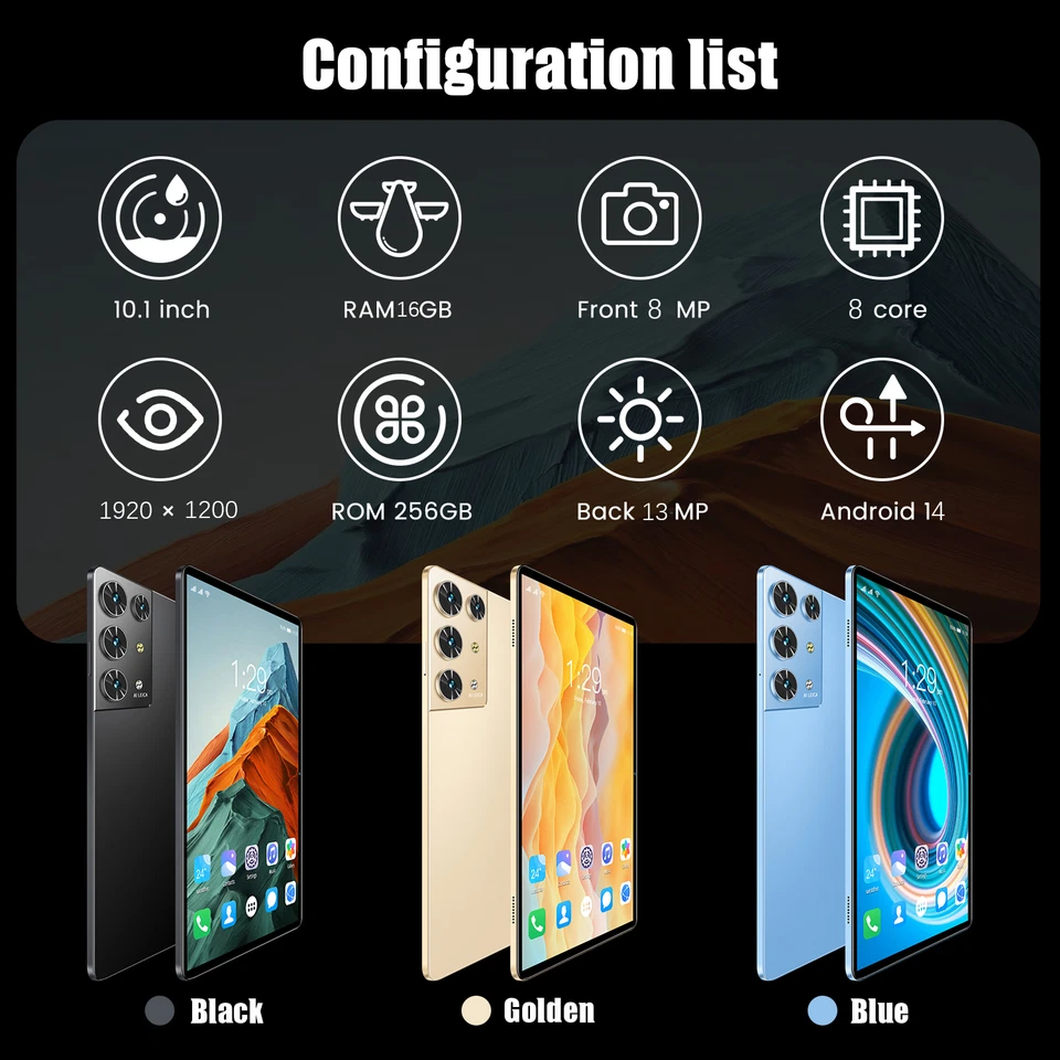 2025 Tablet Android 14 16GB +256GB Tablet PC Dual SIM 4G LTE 5G WiFi GMS Netflix - Image 2 of 4