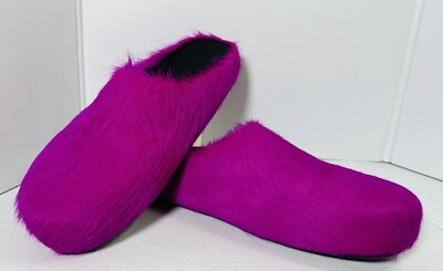 【関税&送料込】Marni Fuchsia Calf Hair Fussbett Slippers MARNI Fuchsia Pink Calf Hair Fussbett Sabot Loafers Size 46