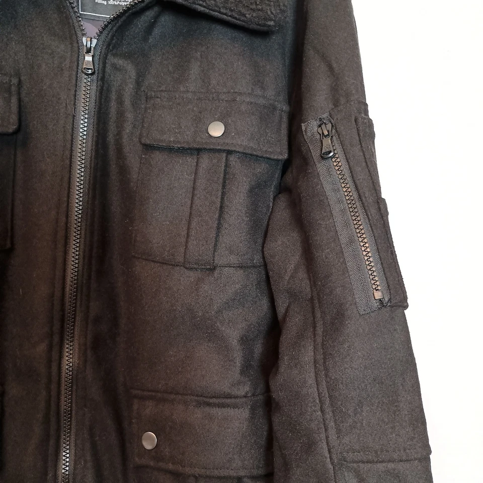 Para Hombres Rock & Republic Negro Piel Sintética Forrado Cuello Banda Acanalada Dobladillo Gótico Talla Grande Foto 4 de 4