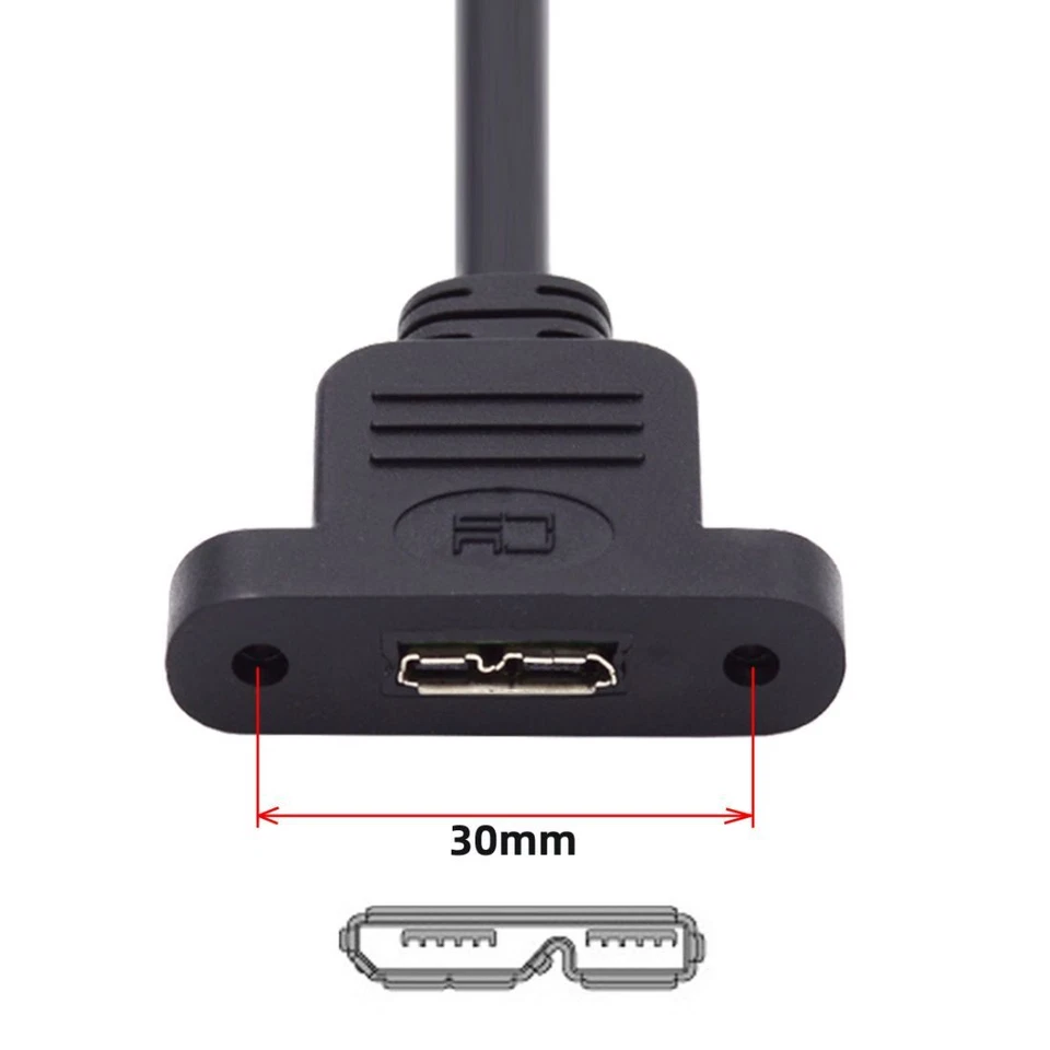 Type-B USB2.0 Male to Micro 3.0 Type-B Female Screw Mount Type Extension 480Mbps - Image 4 of 4