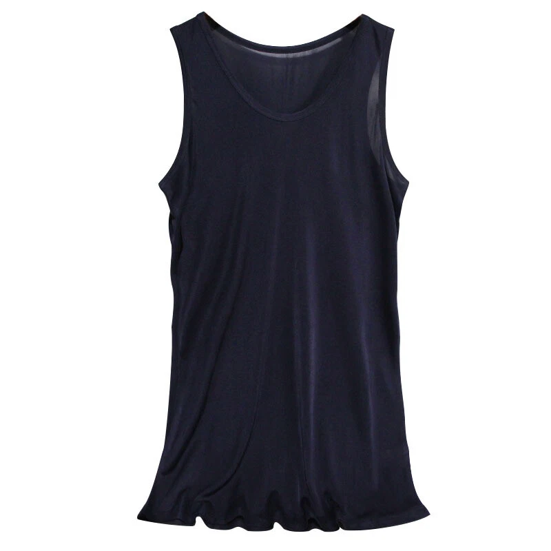 Men's Knitted Silk Top Men's Vest For Mulberry Silk Solid Color Sports Base Vest - Image 4 of 4