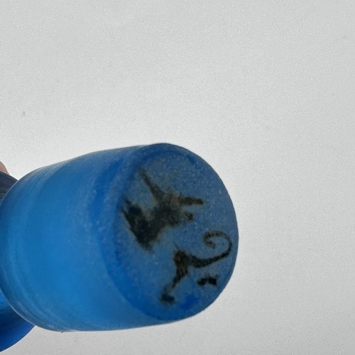 Czechoslovakia Blue Satin Glass Two Handpainted Enamel Vintage Perfume Bottles - Picture 7 of 16