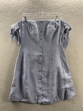 Astr The Label Dress Womens Large Blue Off The Shoulder Mini Ramie Cotton Blend