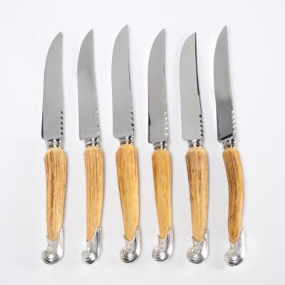 William Adams Stainless Steel Steak Antler Bone Game Meat Knives 6pc Knife Lot