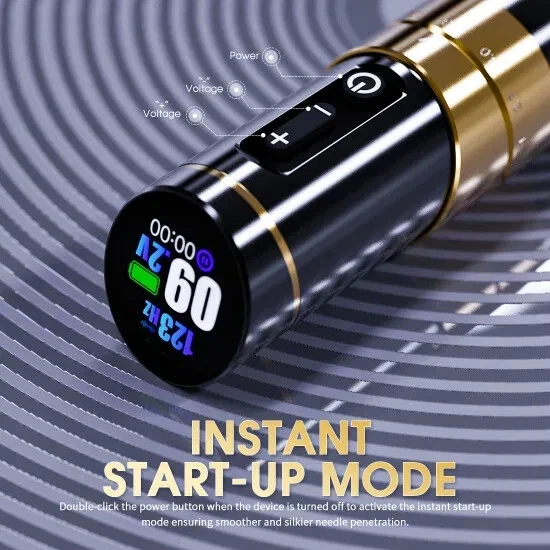 Mast Flip 3 Wireless Tattoo Gun 7 Adjustable Strokes Rotary Pen WQP-257 Blk/Gold - Image 4 of 4