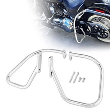 For Harley 05-17 Softail Deluxe Chrome Rear Softer Saddlebag Guard Crash Bar Kit