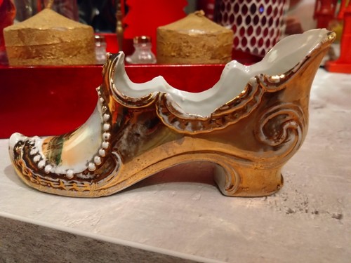 Rare Victorian Porcelain New Brighton Promenade Tower Gold Ladies Shoe