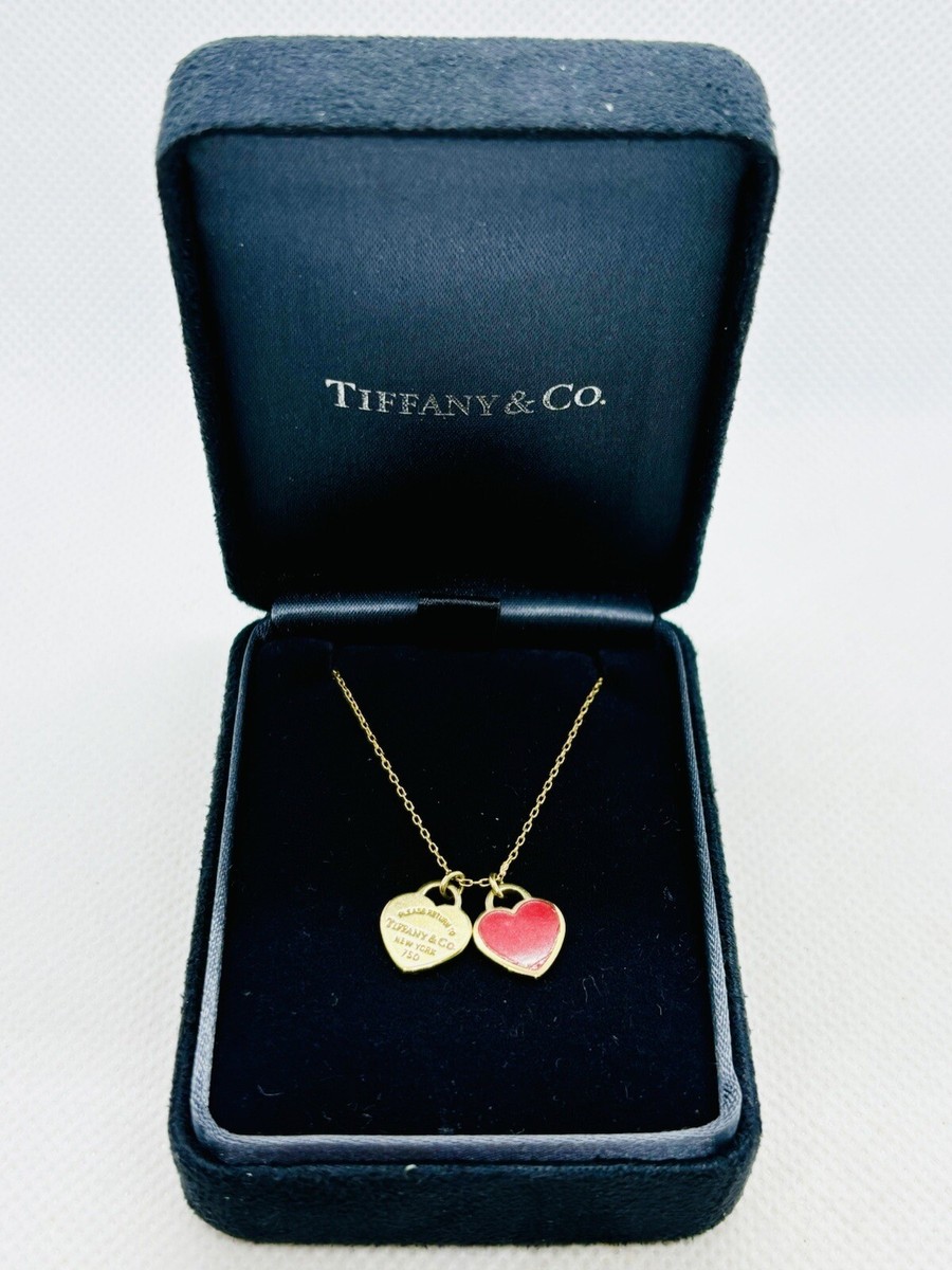 Tiffany & Co 18k Yellow Gold Red Enamel Double Mini Hearts