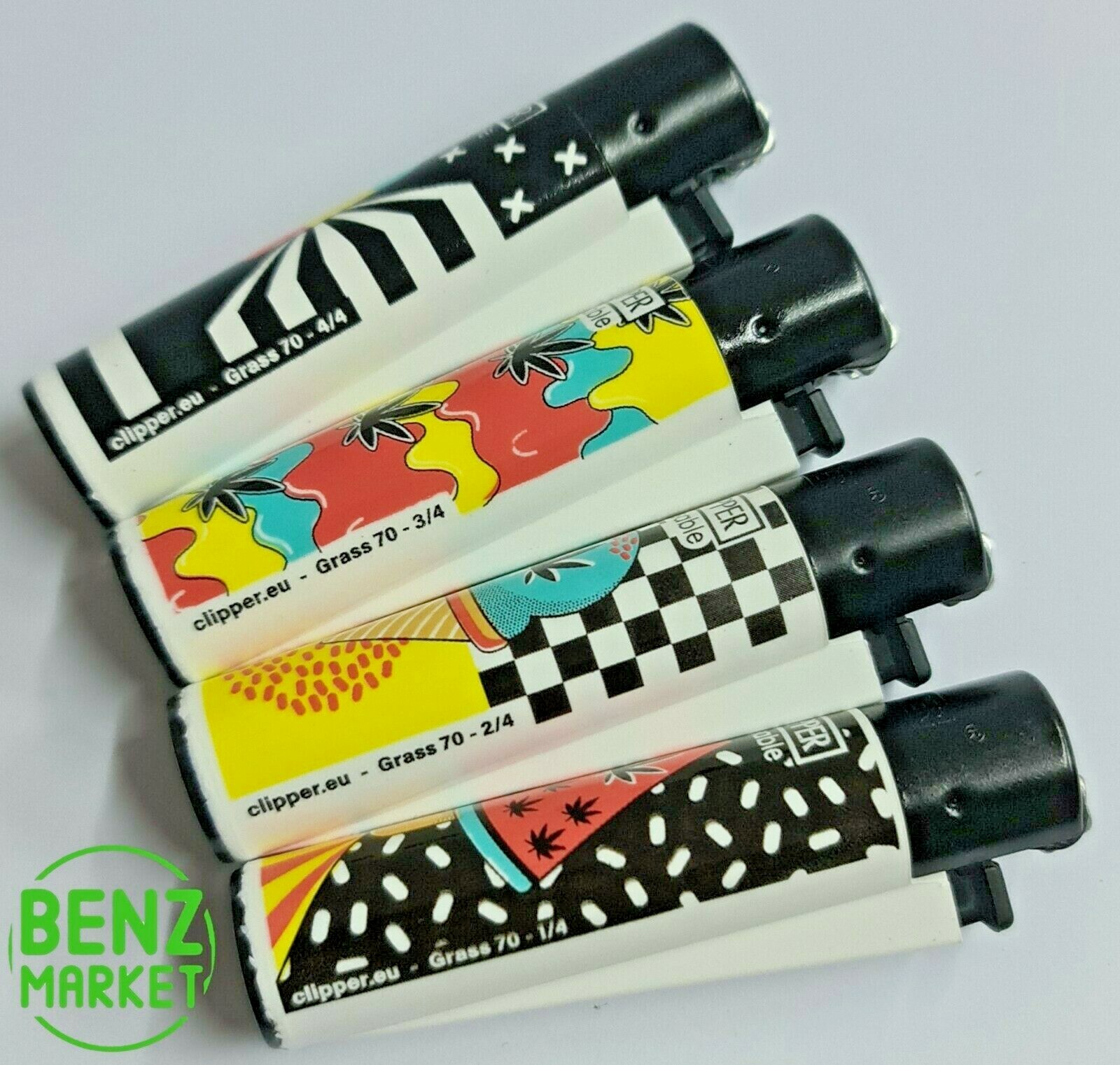 Brand New 4 Clipper Lighters Grass 70 Collection Full Set Refillable 