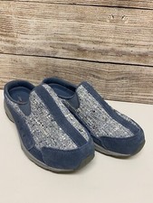 EASY SPIRIT LEATHER TEXTILE COMFORT CLOGS SIZE 7 M LT BLUE/GREY SPARKLE VGUC