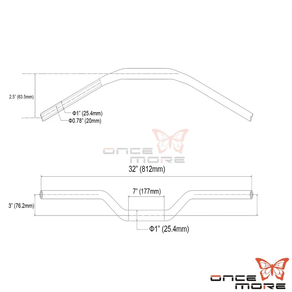1 Inch Diameter Standard Club Moto Style Handlebar For Harley Softail Street Bob - Image 2 of 4