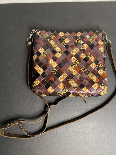 Nahui Olin Candy Wrapper Weave Crossbody Purse Chocolate Brown