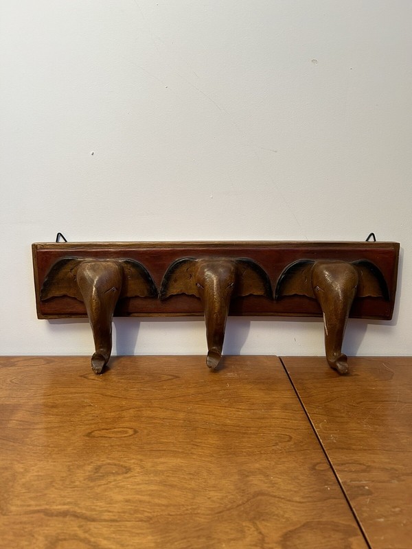 Vintage hand carved Wooden Triple ELEPHANT coat / cloth Hanger - From Thailand
