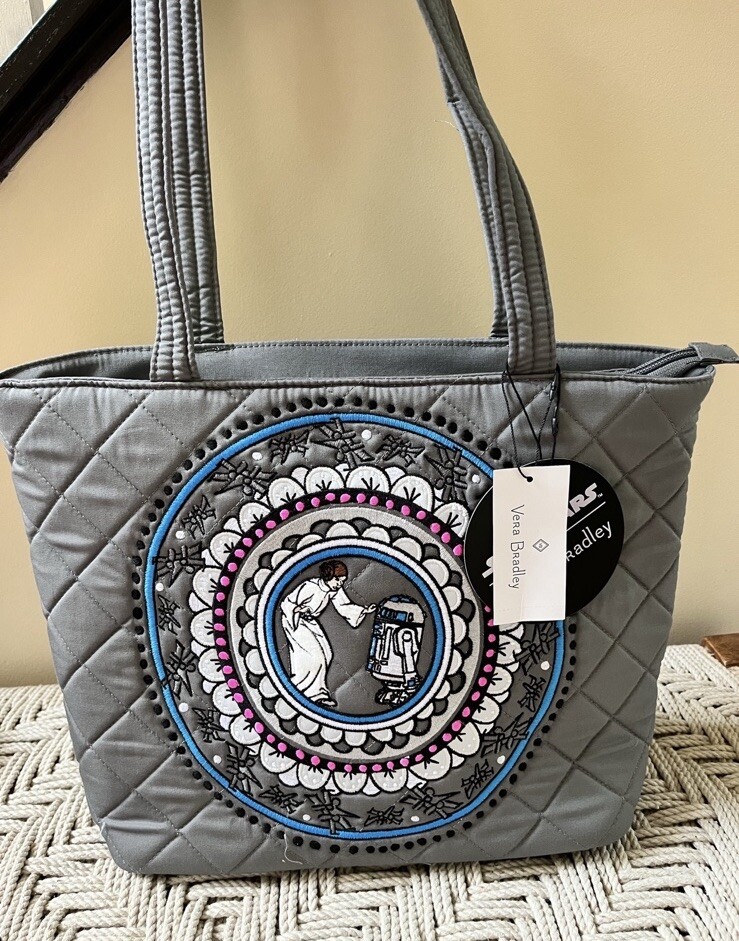Vera Bradley Star Wars Small Tote Bag Gray Microfiber Leia R2D2 FAR FAR AWAY NWT