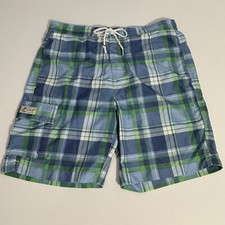 Ralph Lauren Chaps Mens Swim Shorts Trunks L Blue Plaid Lined Board Shorts Prep