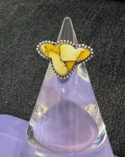 Honey Dahlia Kingman Turquoise Cow Ring SS 925 Matte Finish - Adjustable Sz 7-9