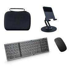 Folding Bluetooth Keyboard and Mouse 360  Rotatable Metal Desk Stand With Bag