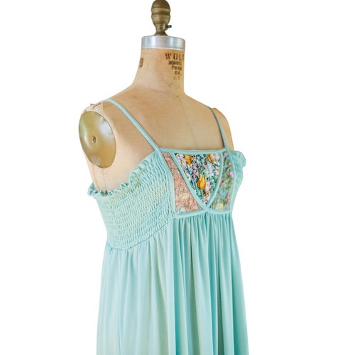 Vintage 70s Seafoam Green Maxi Sundress Empire Waist, Festival Summer Dress, S - Picture 11 of 13