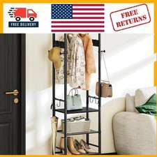 Sleek Black Clothing Rack with 3 Storage Shelves Easy Assembly Maximum Style