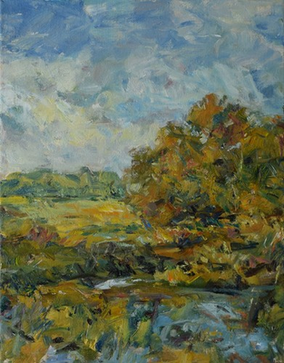 #ad Art Original Oil Painting by RM Mortensen quot;Pondquot; Fields Trees Landscape 11quot;x14quot; $249.99