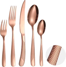 Hammered Flatware Set Copper/Rose Gold Silverware 20 20, Rose Gold/Copper 