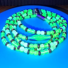 UNIQUE Boho Style Uranium Glass Wrap Bracelet Size 7.5 ATOMICBLING Necklace 18.5