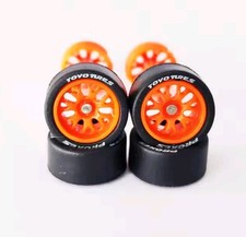 5 Sets BBS Orange Rims  Toyo 11mm Real Rider Rubber Tires 1/64 Car Wheel Swap