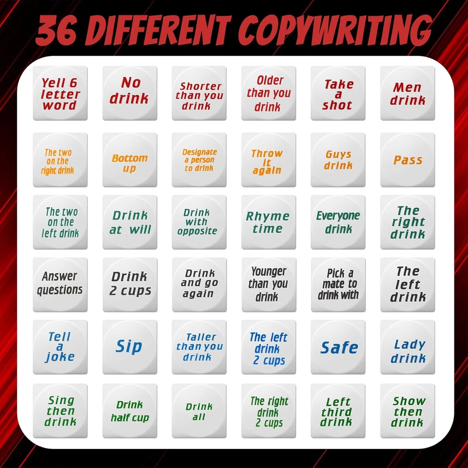 6 Piezas Fiesta Beber Bar Juego de Dados Resha Ruleta Juego de Beber Despedida de Soltera Par Foto 2 de 4