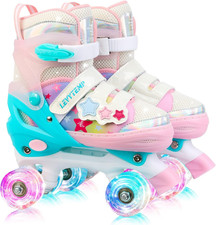 Kids Roller Skates for Girls Kids with Light up Wheels, Adjustable 4 Sizes 10C-