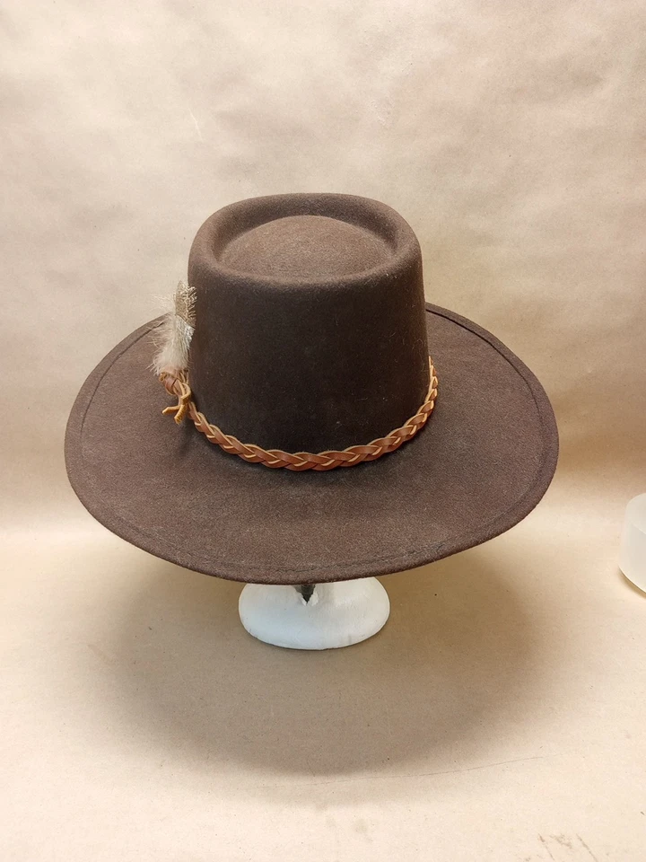 Sombrero de Vaquero Marrón Coburn 100% Lana WPL5923 Talla 7 con Banda de Sombrero de Cuero y Pluma Foto 4 de 4