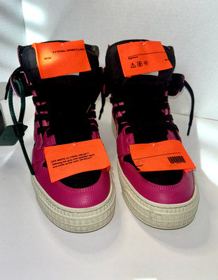 Off-White Pink/Black Leather And Canvas Off Court 3.0 High Top Sneakers Size 38 