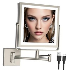 Rechargeable Wall Mounted Makeup Mirror with Lights, Double Brushed Nickel
