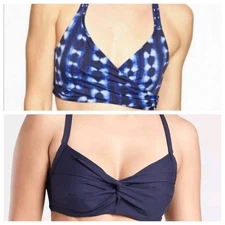 Athleta Blue Mashiko Print Wrap & Navy Active Twist Up Bikini Top Size 34B/C