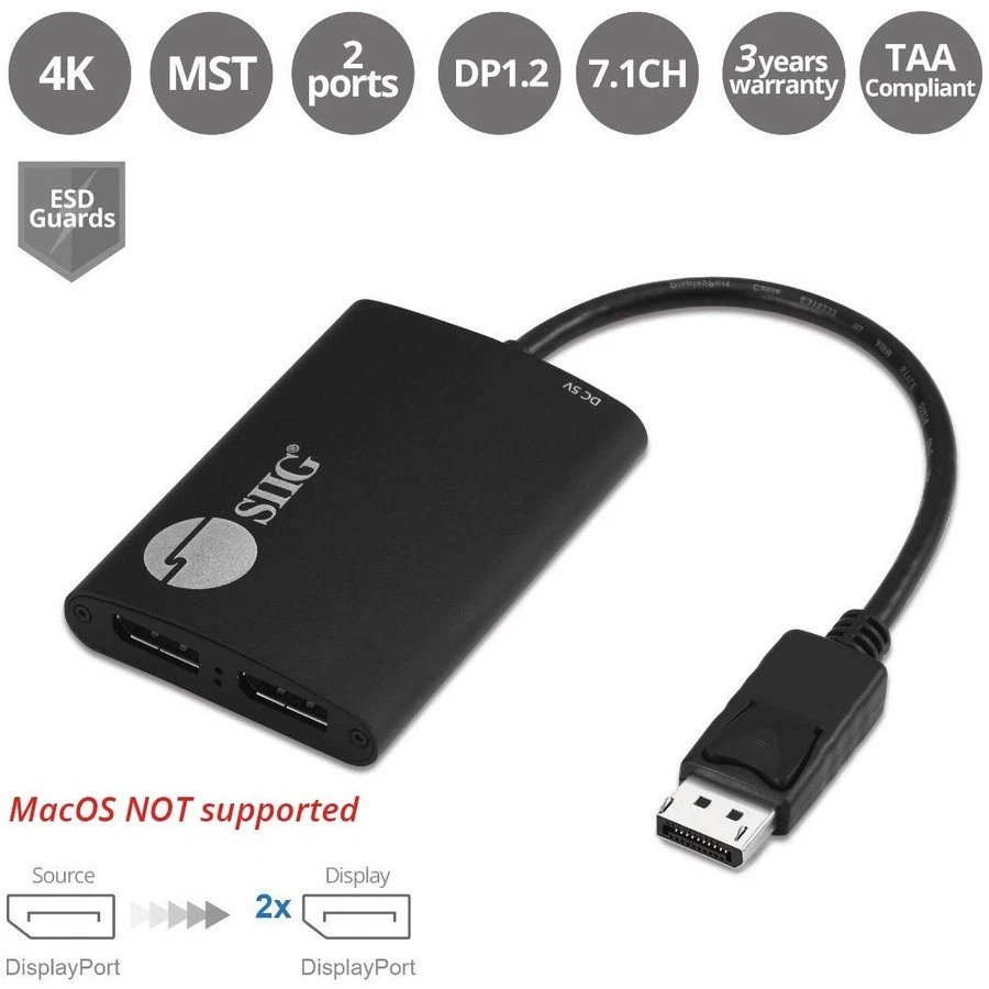 SIIG 4K 1x2 DisplayPort 1.2 to DisplayPort MST Splitter (cedp0h11s1) - Image 3 of 4