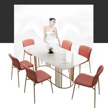 Luxury Dining Table Leather + Stainless Steel Marble Imitation Stone Table Dining 140x80cm