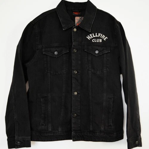 Stranger Things Hellfire Club Denim Jacket embroidered  Black XL Mens/Unisex image 2
