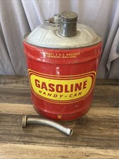 Vintage 5 Gallon Gas Can Handy-Can Red Yellow Nice Graphics Wood Handle