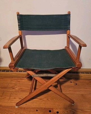 Vintage Telescope Directors Chair ~ Green Seat Solid Maple Hardwood 