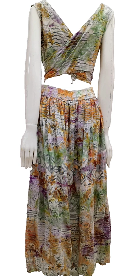 1990s Punk Girls Sundress Batik Grunge Rayon Dress vtg 90s GLOBETROTTER M - Image 4 of 4