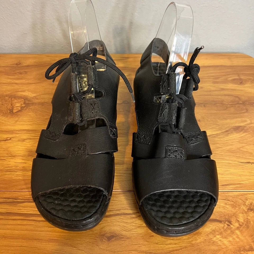 Sandalias Rieker antiestrés con cordones talla 41 cuero negro tacón de cuña cómodas Foto 2 de 4