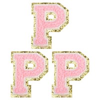 "3-Teilig Pink Chenille-Buchstaben AufnäHer FüR Alphabet P, 2,17\""