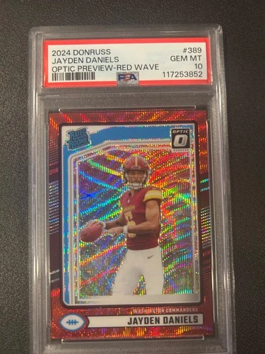 2024 Panini Donruss Jayden Daniels Optic Preview Red Wave Prizm RC #389 PSA 10
