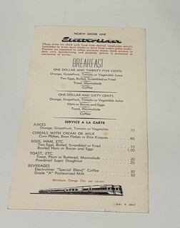 north shore line Electroliner Menu