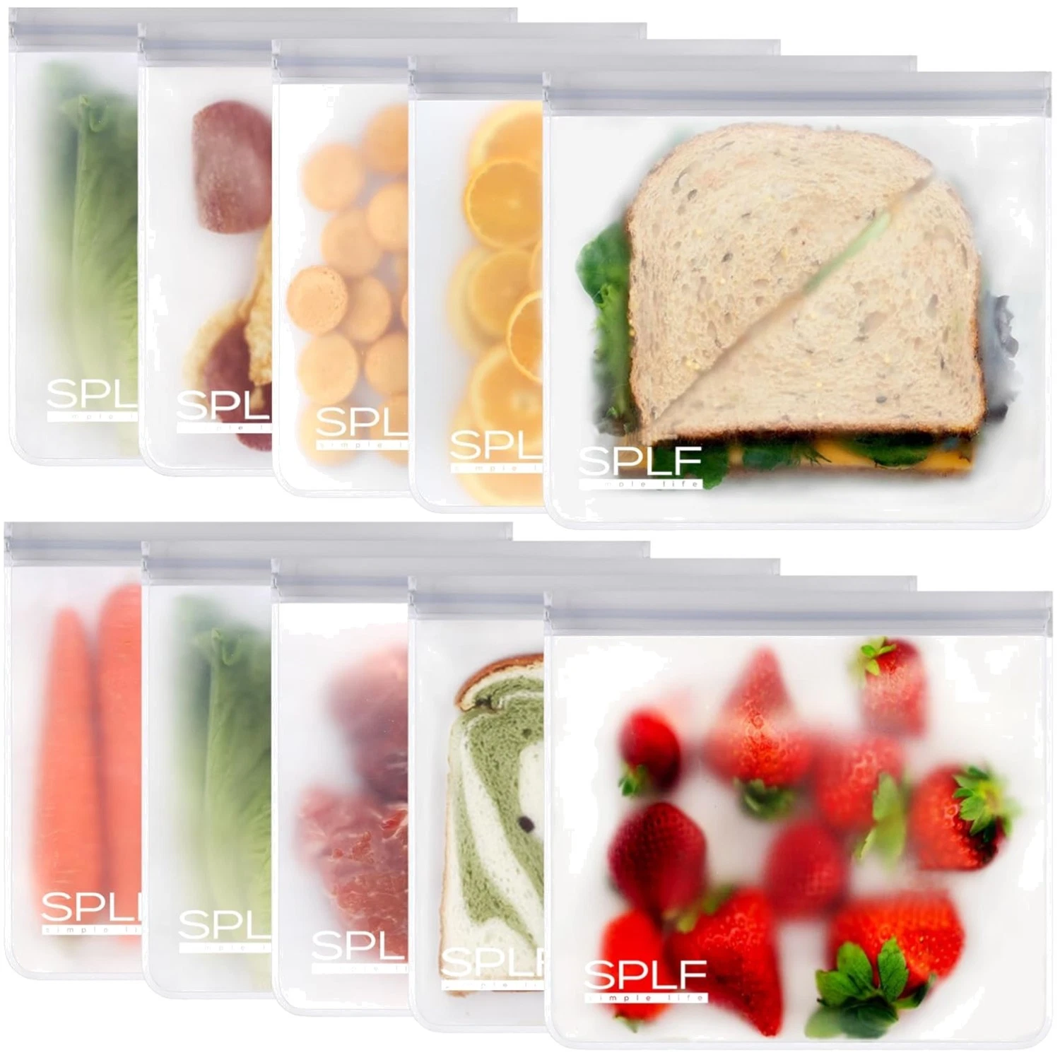 10-Pack Reusable Sandwich Bags - Leakproof & Freezer Safe