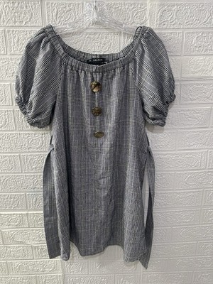 Zara Basic Box Casual Women's Striped Short Sleeve Dress,Gray and Black, Size XS