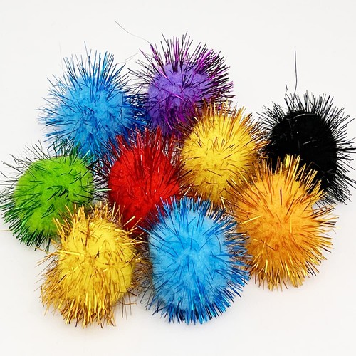 24 Pcs Cat Sparkle Ball Assorted Color Glitter Kitten Toy Balls Pom Pom Balls - Picture 2 of 6