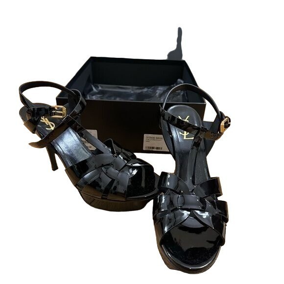 Sandali Saint Laurent YSL Tribute neri con cinturino a T con plateau taglia EU 39 5