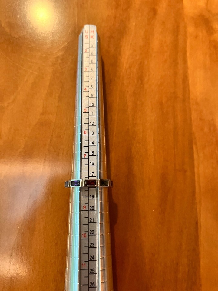 N 925 China Sterling Silver Ring 5 Stones Blue Purple Red (2) Gold Size